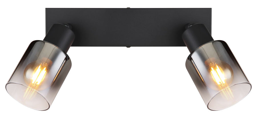 Vue de dessous montrant le rectangle de fixation et les deux cylindres de verre fumé.