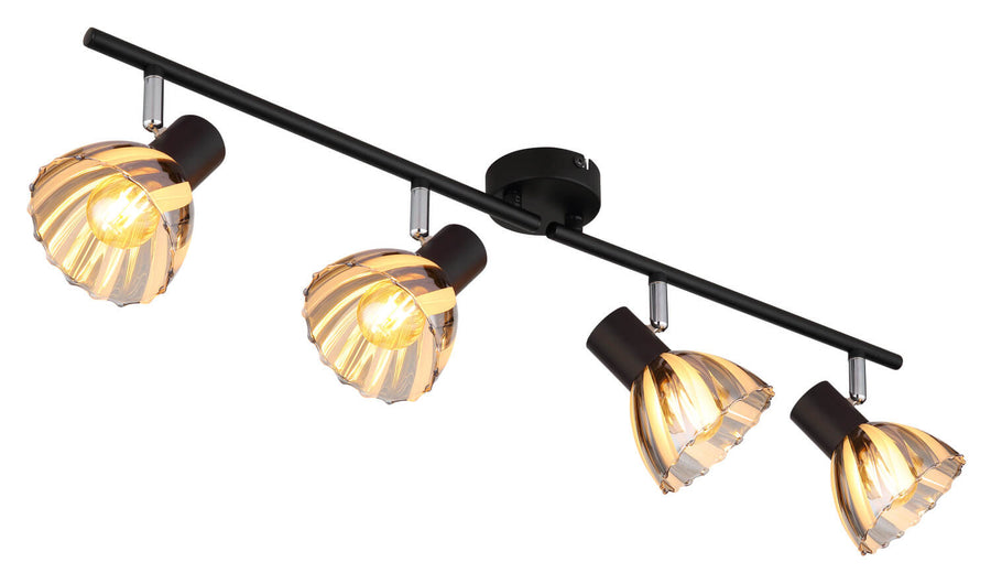 Autre vue de trois quarts du luminaire, mettant en valeur la barre noire et les diffuseurs