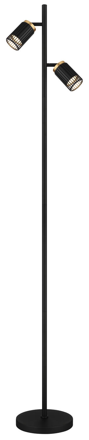 Vue de face du lampadaire entier, tige noire et socle rond