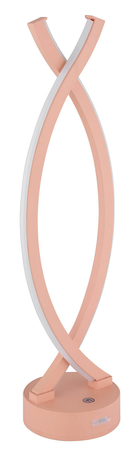 Vue arrière de la lampe montrant les rubans croisés et le socle circulaire rose
