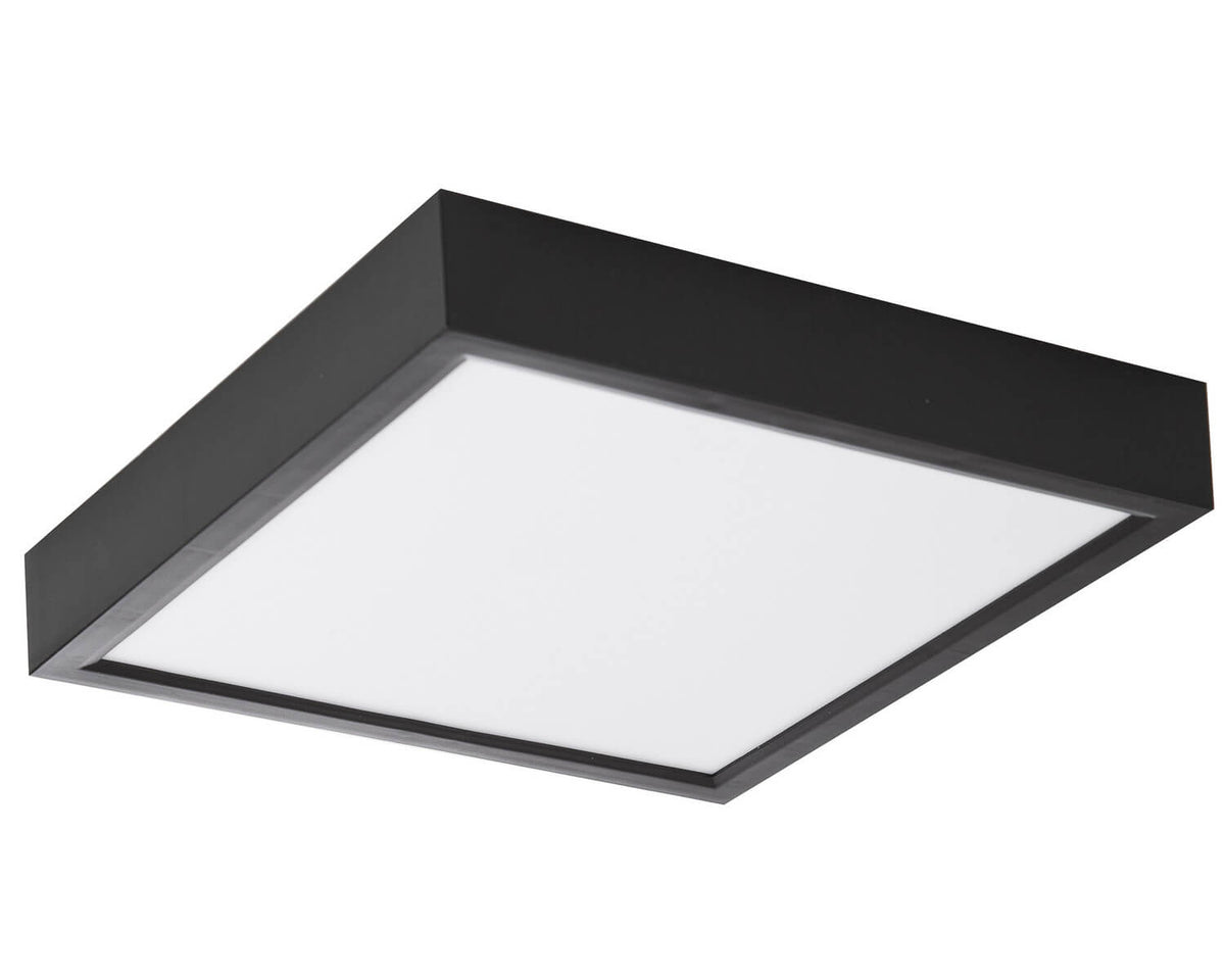 Vue en perspective du plafonnier carré noir avec diffuseur blanc