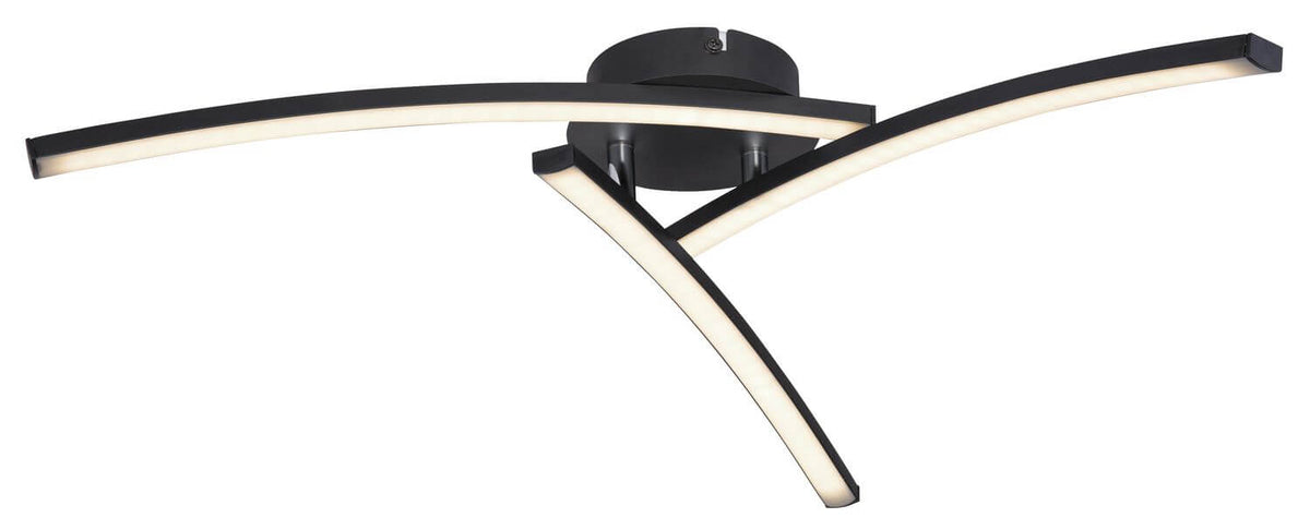 Vue de trois quarts des bras lumineux LED sous structure métallique noire