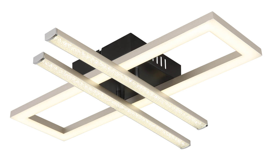 Vue plongeante sur les deux barres croisées et le rectangle lumineux