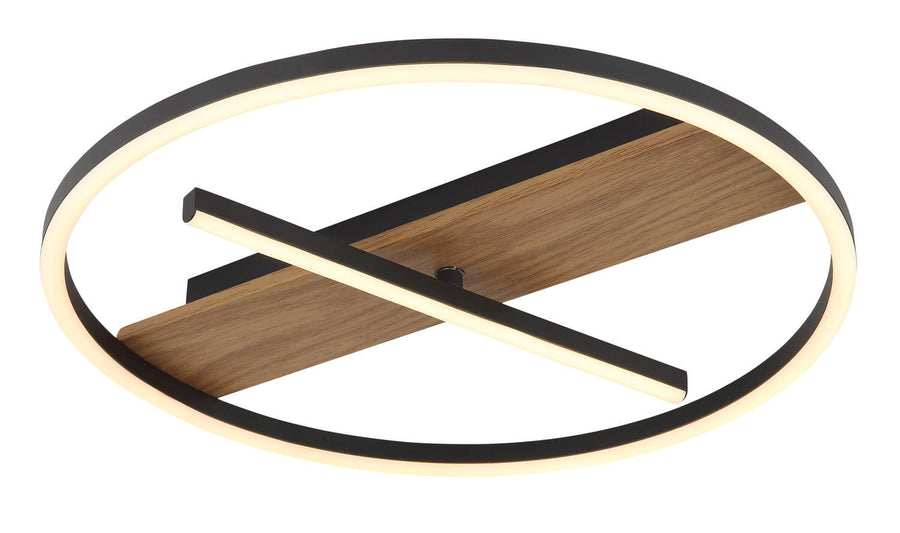 Détail de la barre lumineuse pivotante croisée au-dessus du bois
