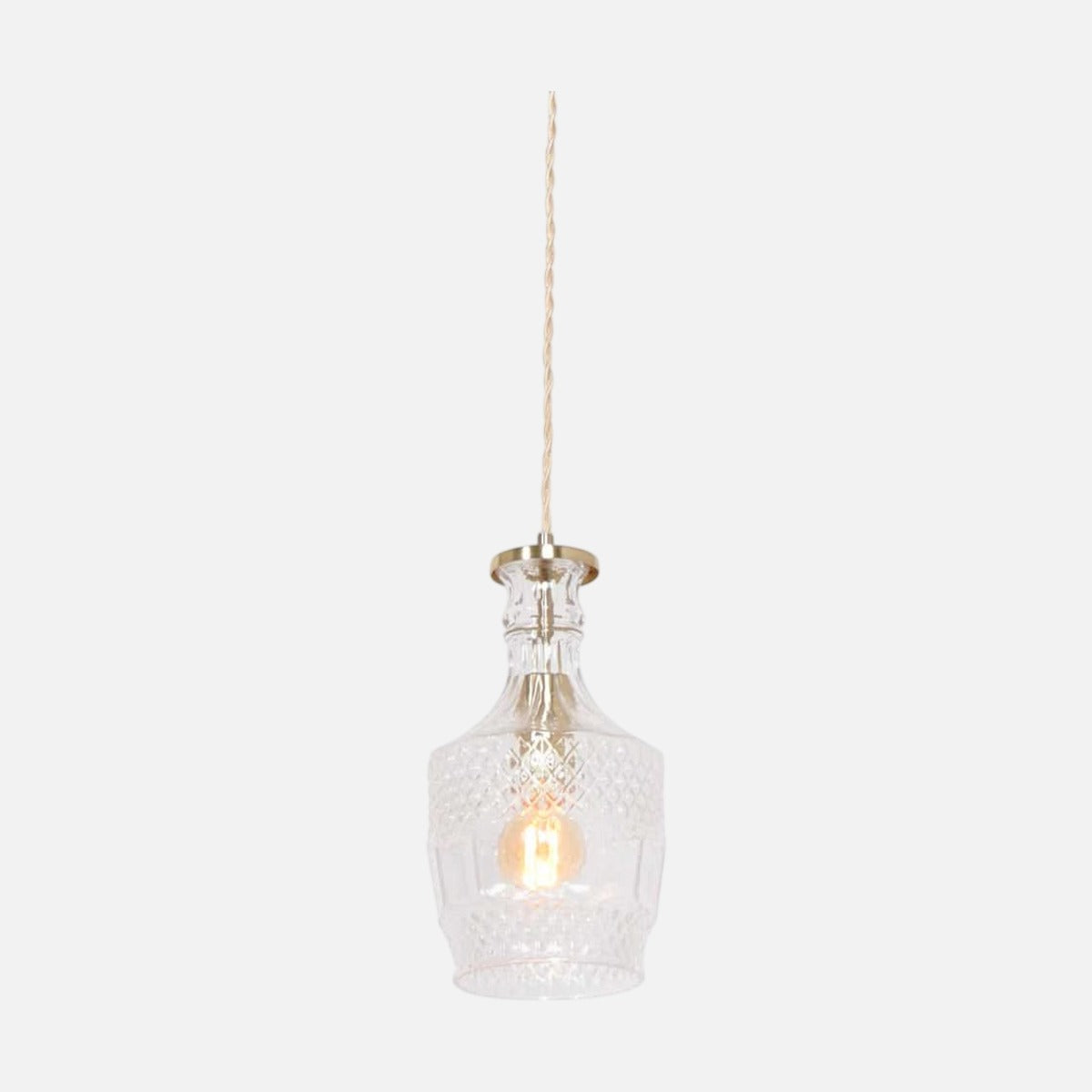 Suspension verre vintage transparent en carafe taillée, monture laiton | Grazio Designix