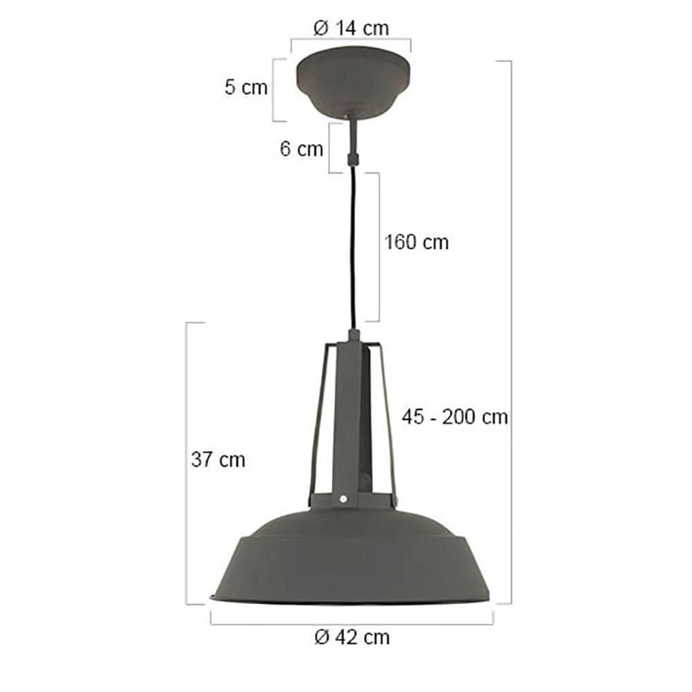 Lustre gris en métal, suspension campagnard Ø 42 cm intérieur blanc, hauteur réglable | Eden - Designix