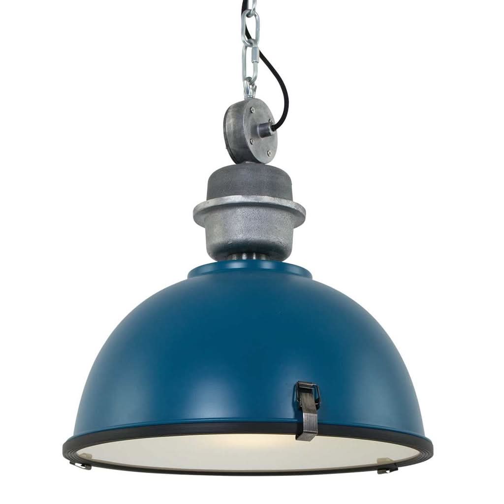 Suspension industrielle bleu canard Bikkel, dôme métal Ø 42 cm à verre, Designix