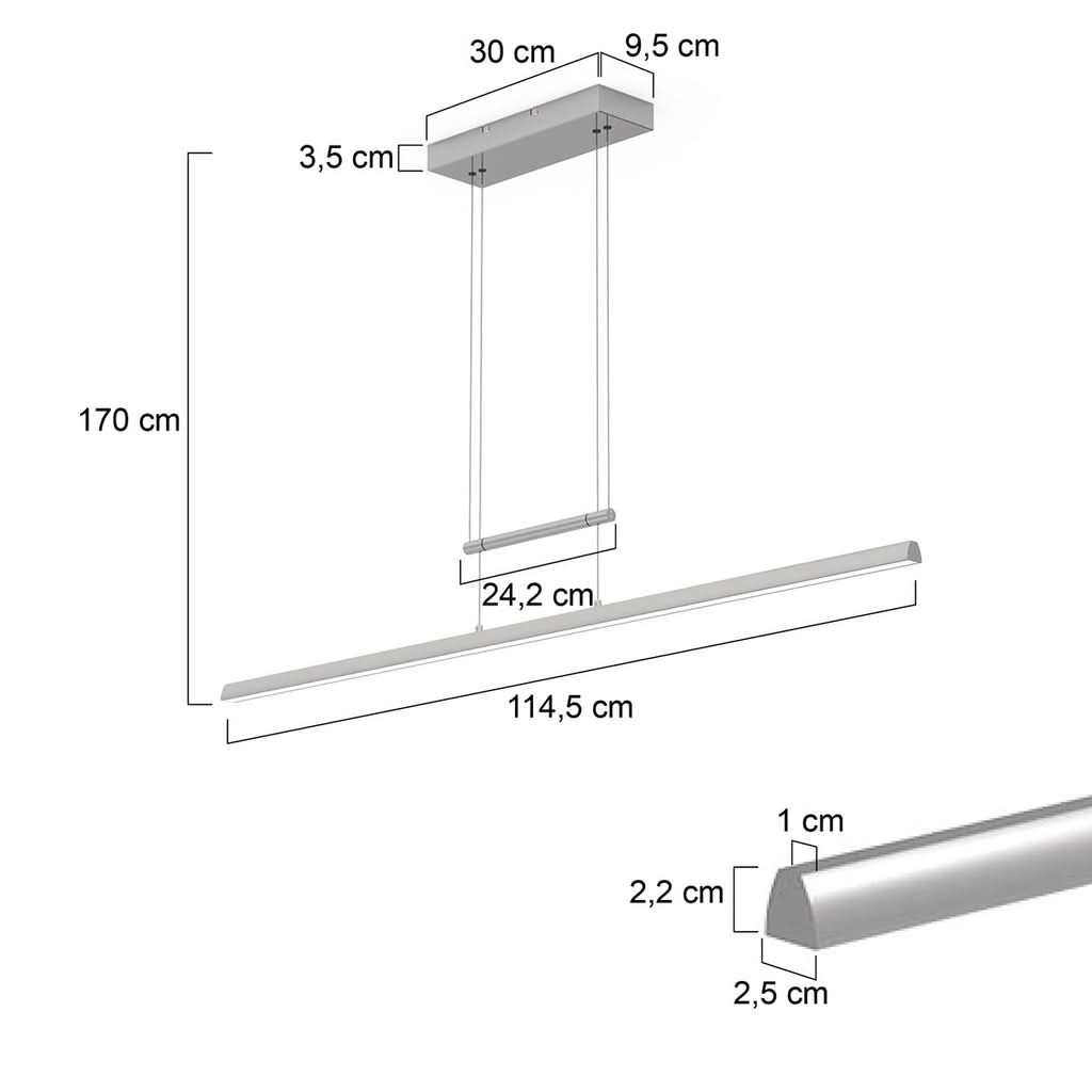 Suspension led cuisine barre acier linéaire Profilo – vue 5 – Designix.fr