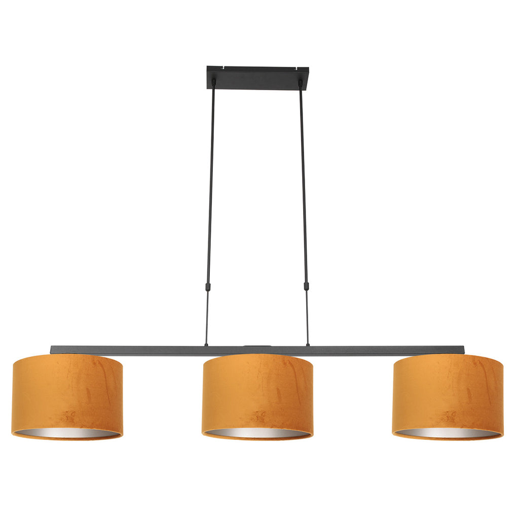 Suspension Barre 3460ZW noir + Abat-jour Velours Or | Designix - - https://designix.fr