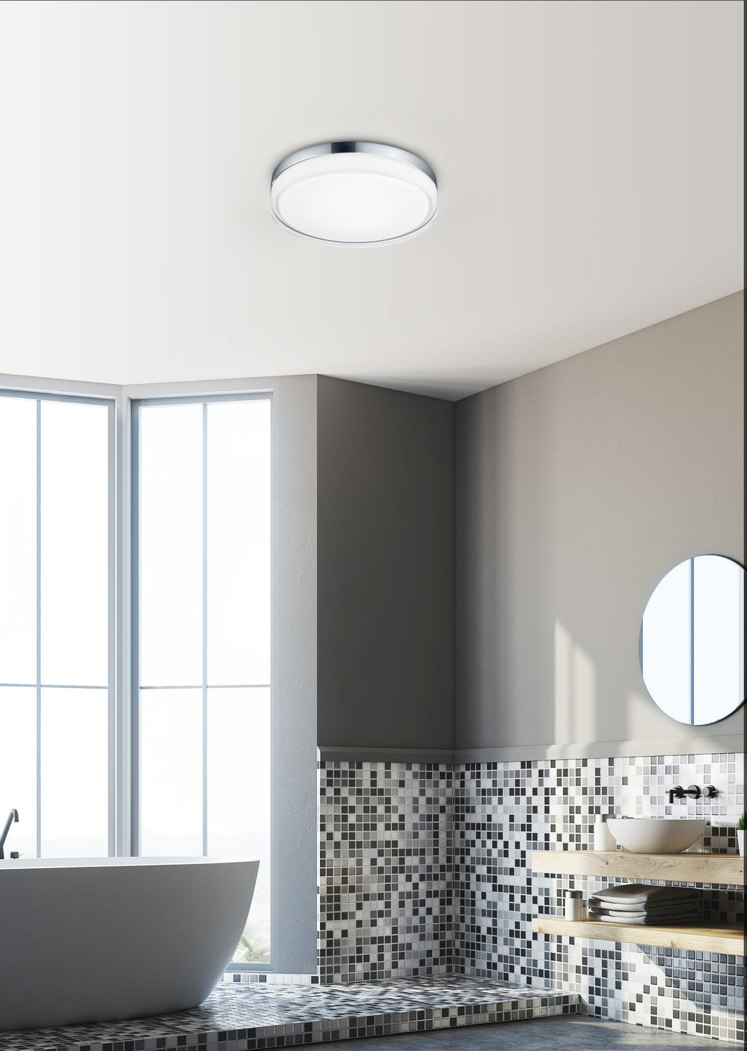 Plafonnier extérieur Tana chromé, Ø 33 cm