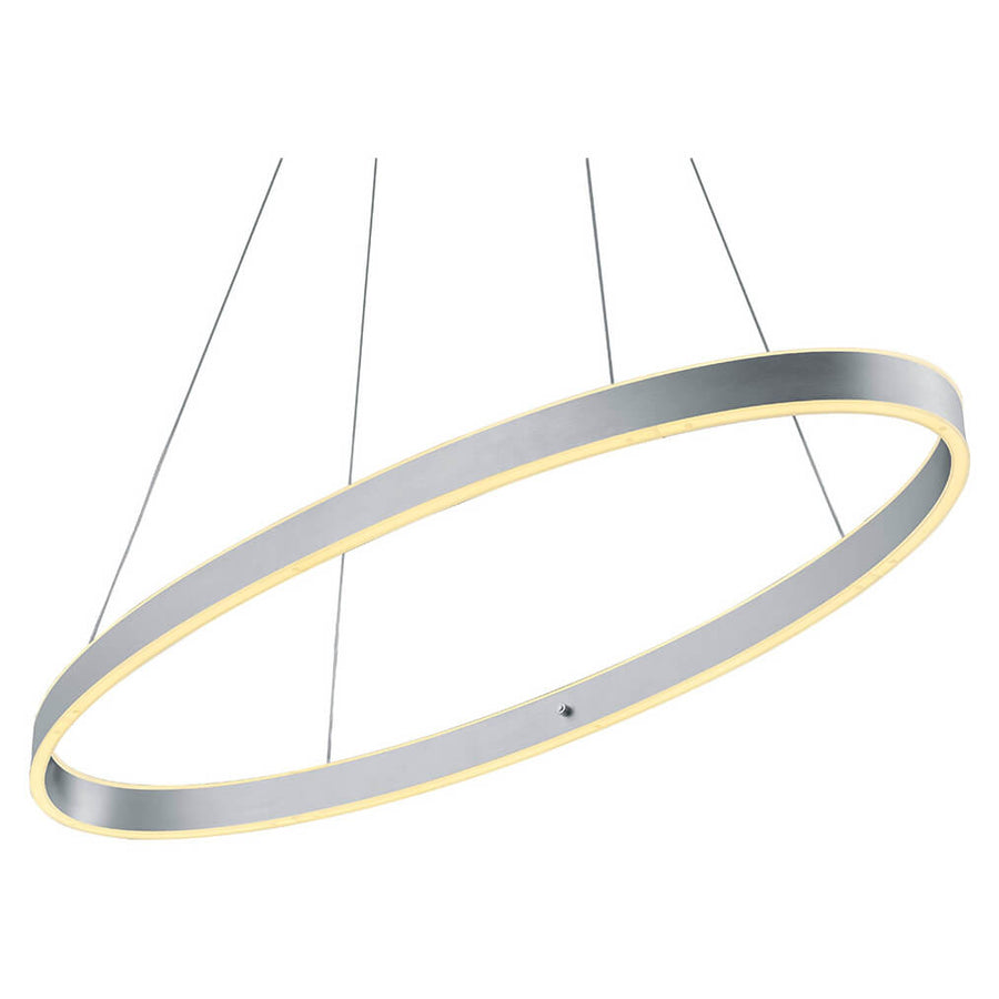 Vue en perspective du luminaire seul, anneau aluminium et éclairage LED intégré sur le pourtour.