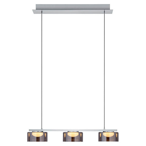 Suspension Dune nickel satiné et fumée, verre, L 70 cm