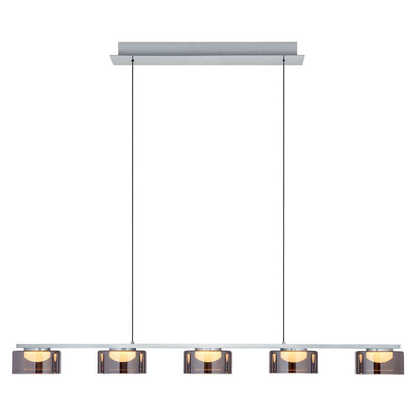Suspension Dune nickel satiné et fumée, verre, L 119 cm