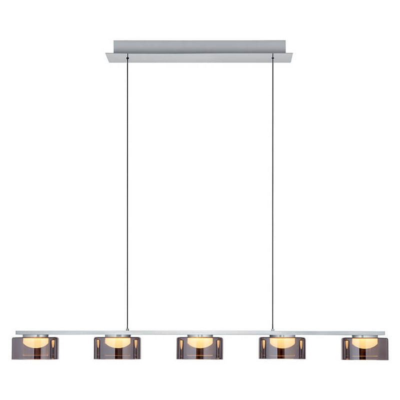 Suspension Dune nickel satiné et fumée, verre, L 119 cm