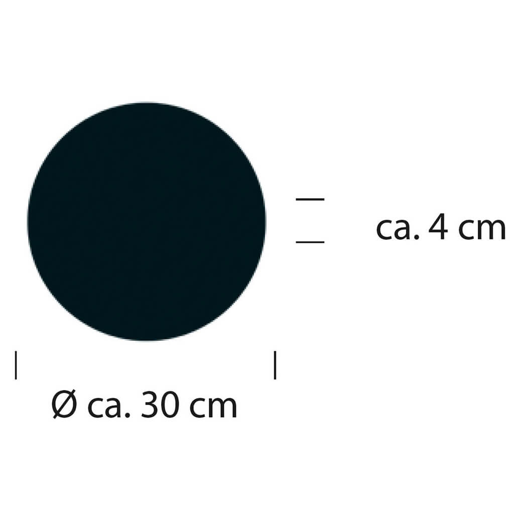 Schéma coté indiquant un diamètre de 30 cm et 4 cm de profondeur