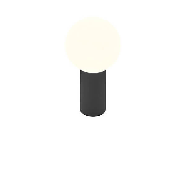 Même lampe sans fil vue de face, base cylindrique et diffuseur sphérique