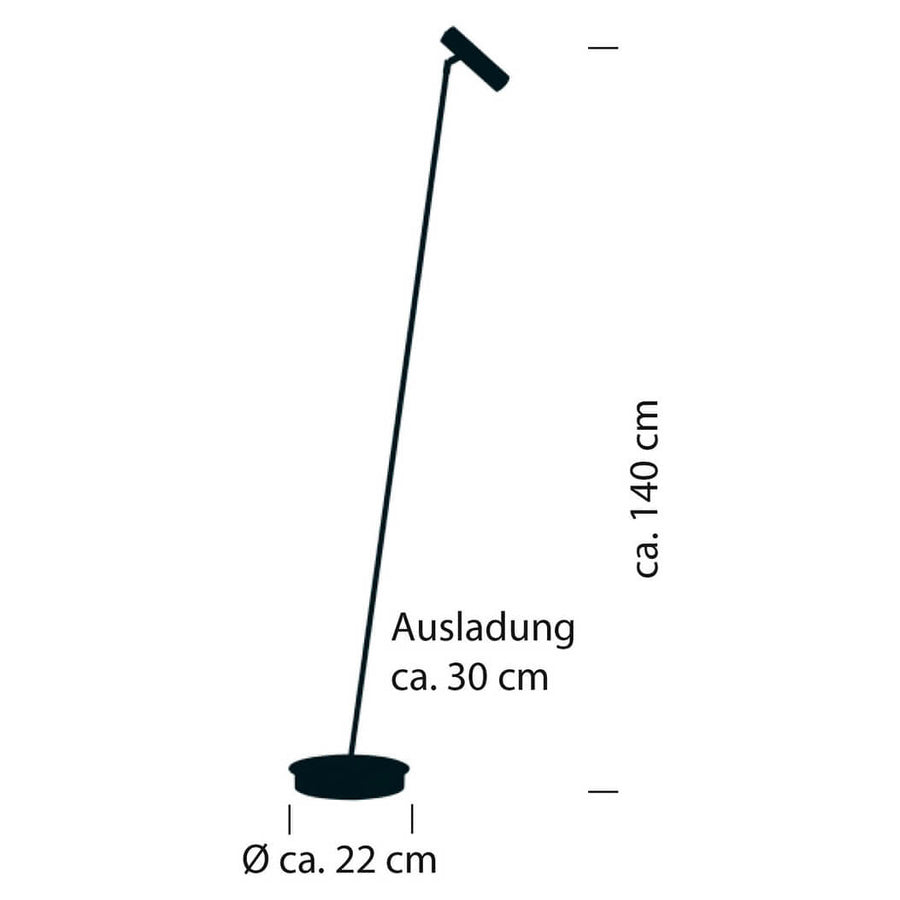 Schéma de dimensions indiquant hauteur 140 cm, débattement 30 cm et socle 22 cm