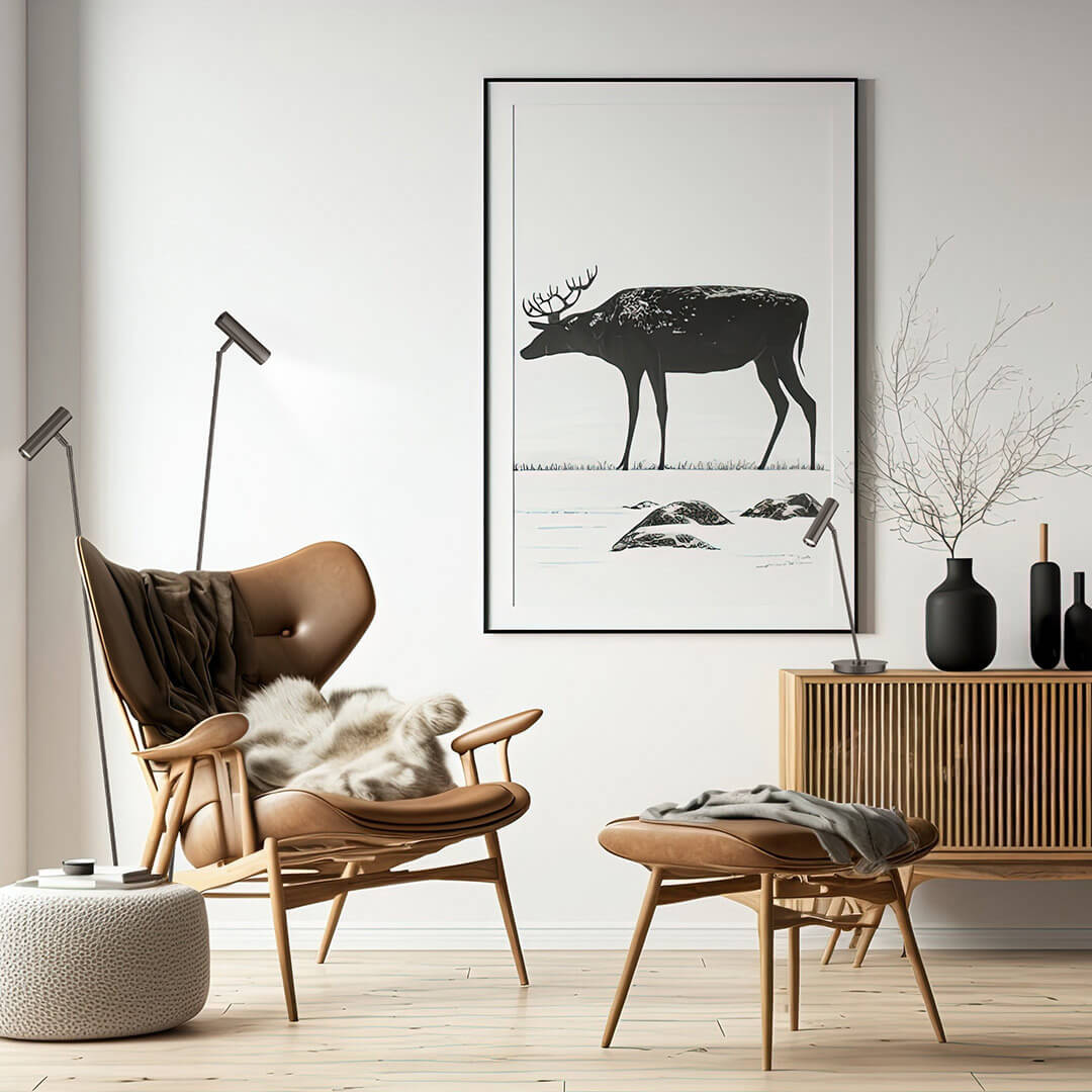 Mise en ambiance salon avec lampadaire double spot orientable près d'un fauteuil