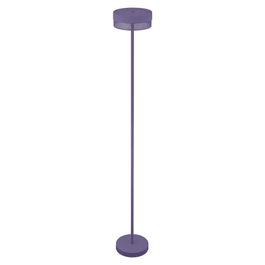 Vue en angle montrant la tête cylindrique perforée surmontant le long fût violet