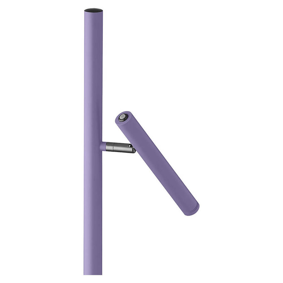 Détail rapproché de l'articulation métallique et de la tête cylindrique du projecteur