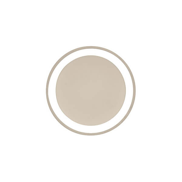 Vue de face du plafonnier rond beige sur fond blanc neutre