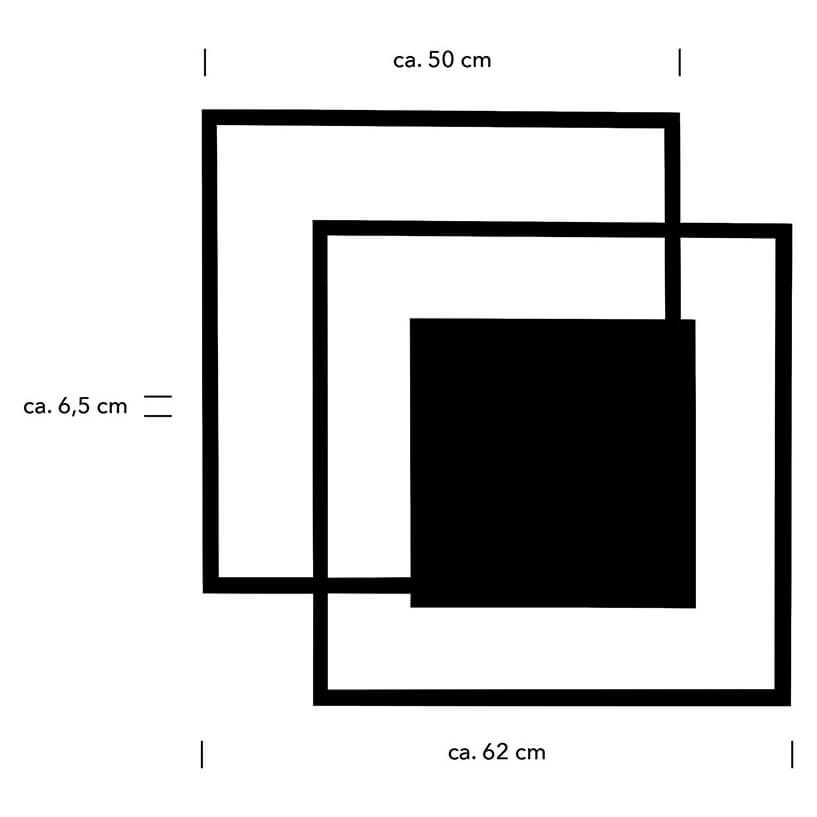 Schéma coté du luminaire, dimensions approximatives 50 cm, 62 cm et 6,5 cm