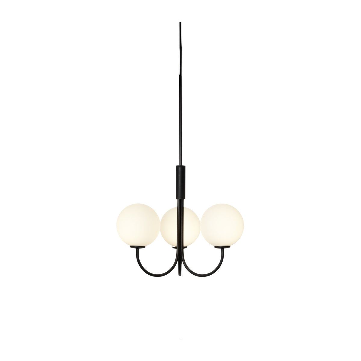 Lustre Ballon 3 lumières, noir et verre opale