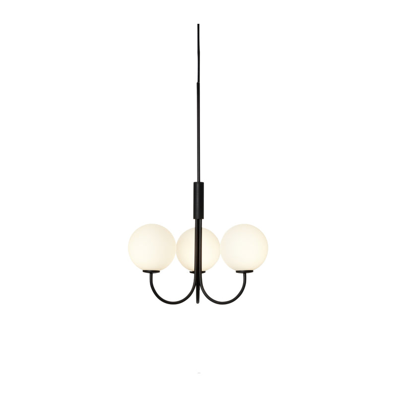 Lustre Ballon 3 lumières, noir et verre opale