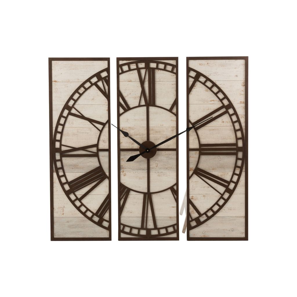 Horloge Carrée Bois Blanc Métal Marron - Designix