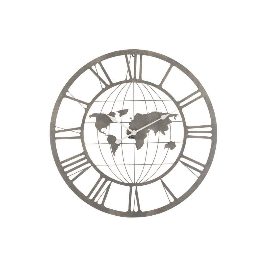 Horloge Métal Gris Carte du Monde - Designix
