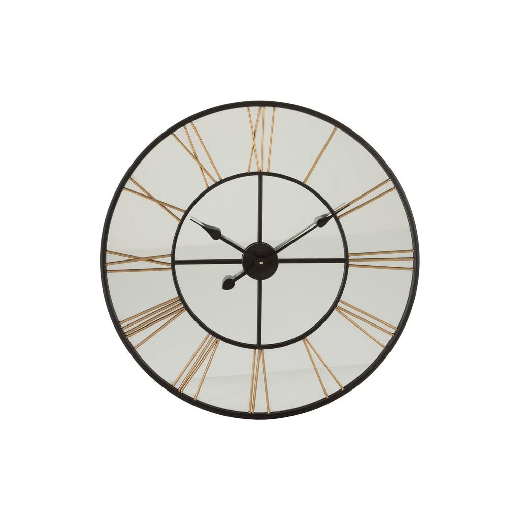 Horloge Miroir Métal Noir Or - Designix