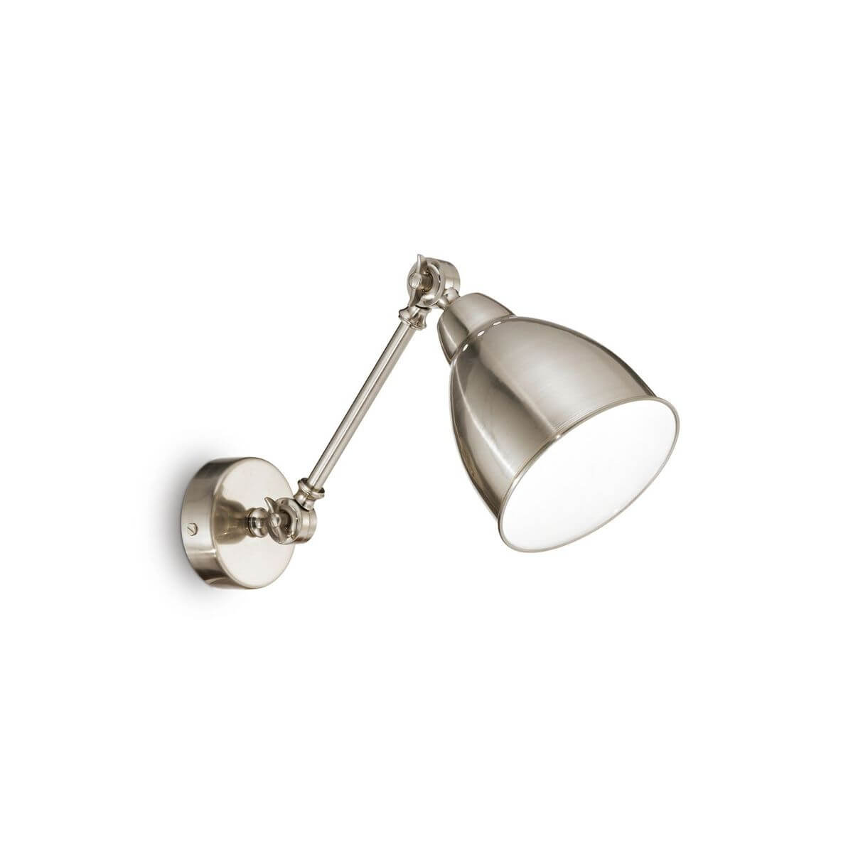 Applique murale en nickel brossé avec bras articulé et abat-jour conique orientable