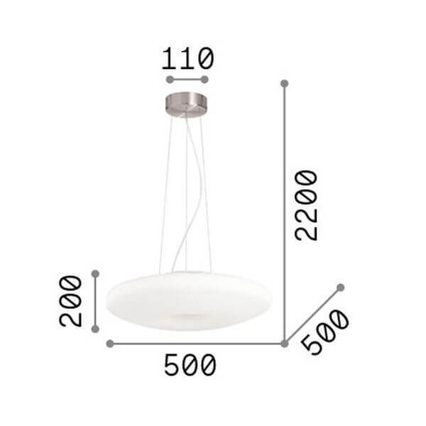 Schéma de dimensions du luminaire avec diamètre 500 mm et hauteur 200 mm