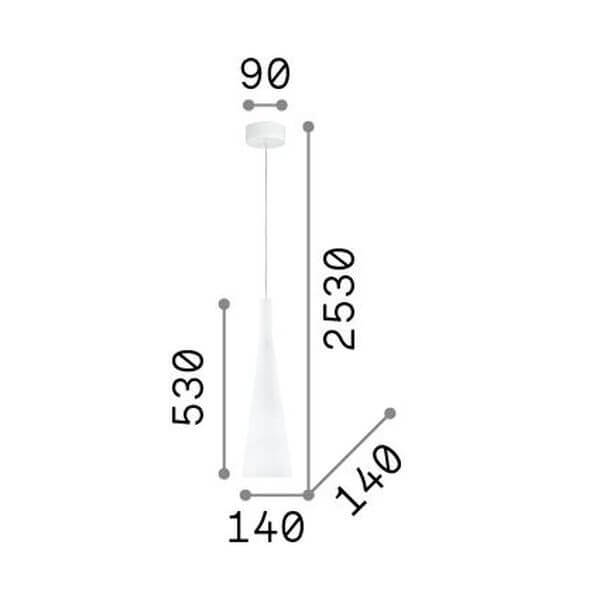Schéma coté du luminaire indiquant hauteur totale et diamètre de l'abat-jour