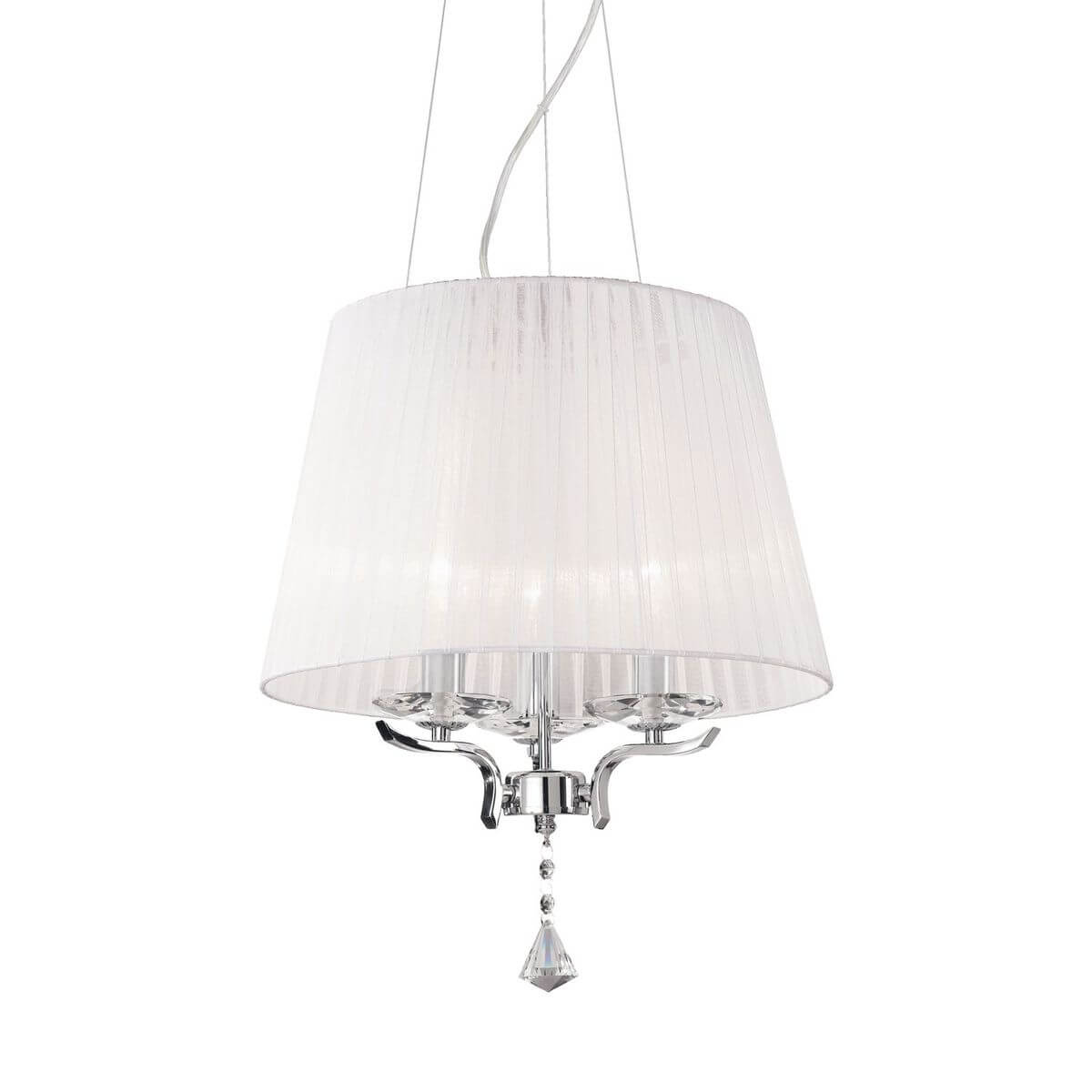 Suspension trois lumières à abat-jour blanc plissé et pampille en cristal