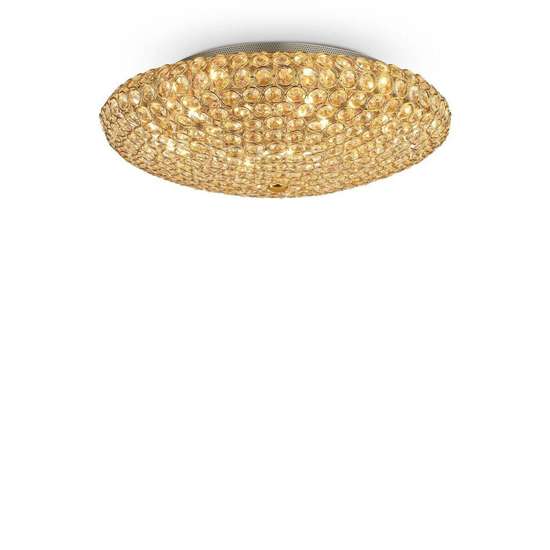 Plafonnier King 9 lumières doré, cristal