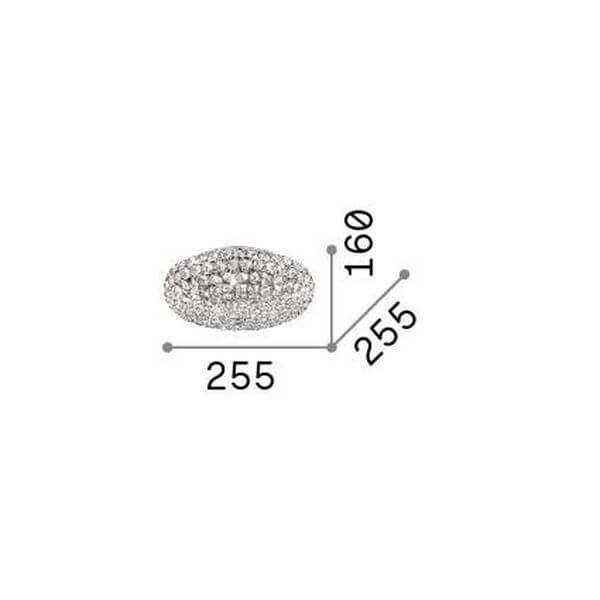 Schéma coté du plafonnier, largeur 255 mm et hauteur 160 mm