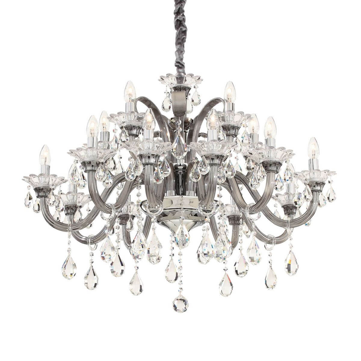Suspension Colossal 15 lumières grise, cristal