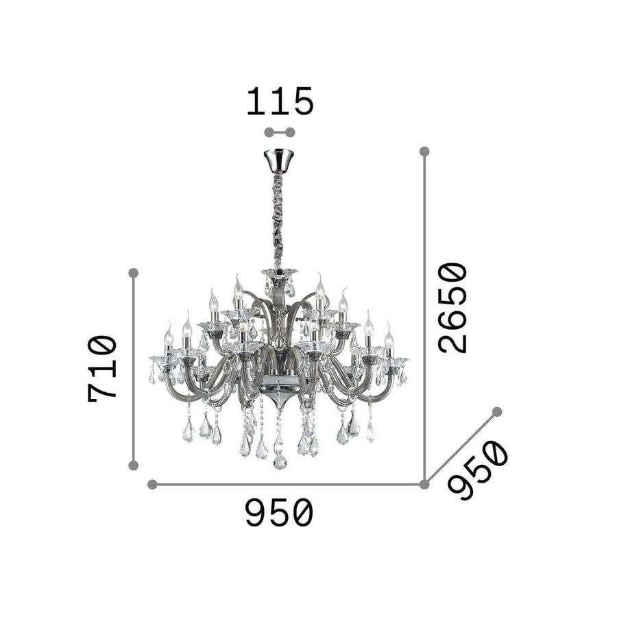 Suspension Colossal 15 lumières grise, cristal