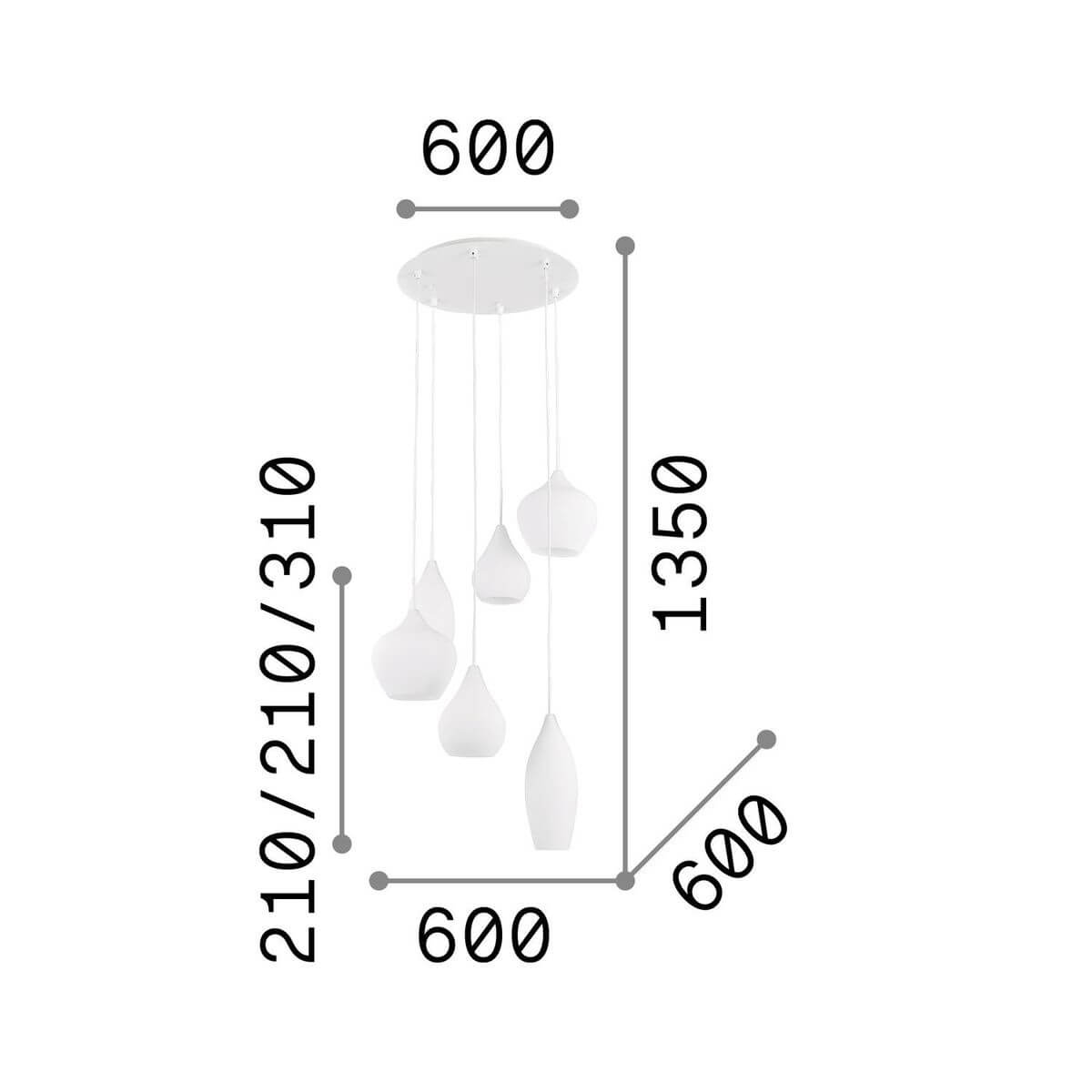 Suspension Soft 6 lumières blanche, verre