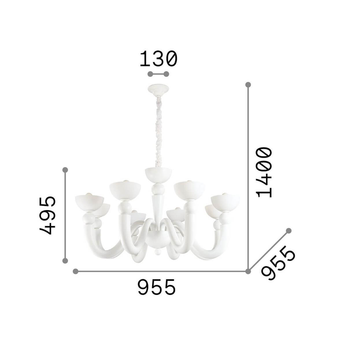 Suspension BON BON 8 lumières blanche, verre