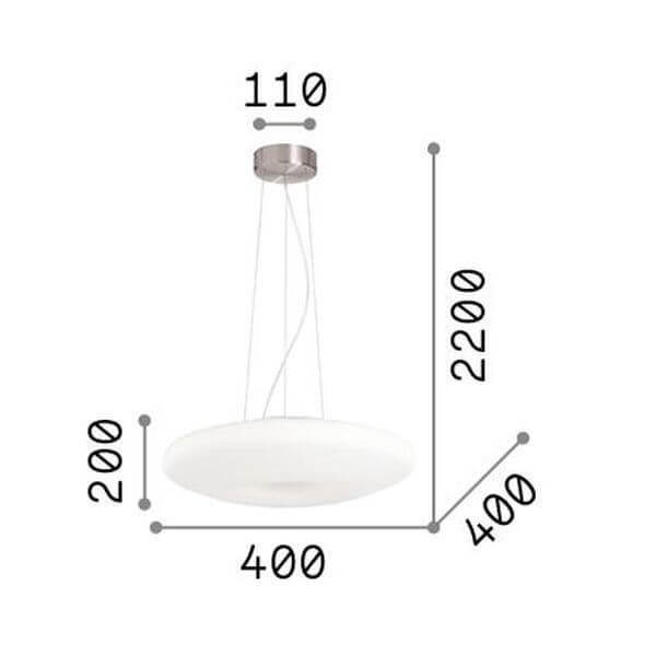 Schéma de dimensions : diamètre 400 mm, hauteur 200 mm, câble 2200 mm