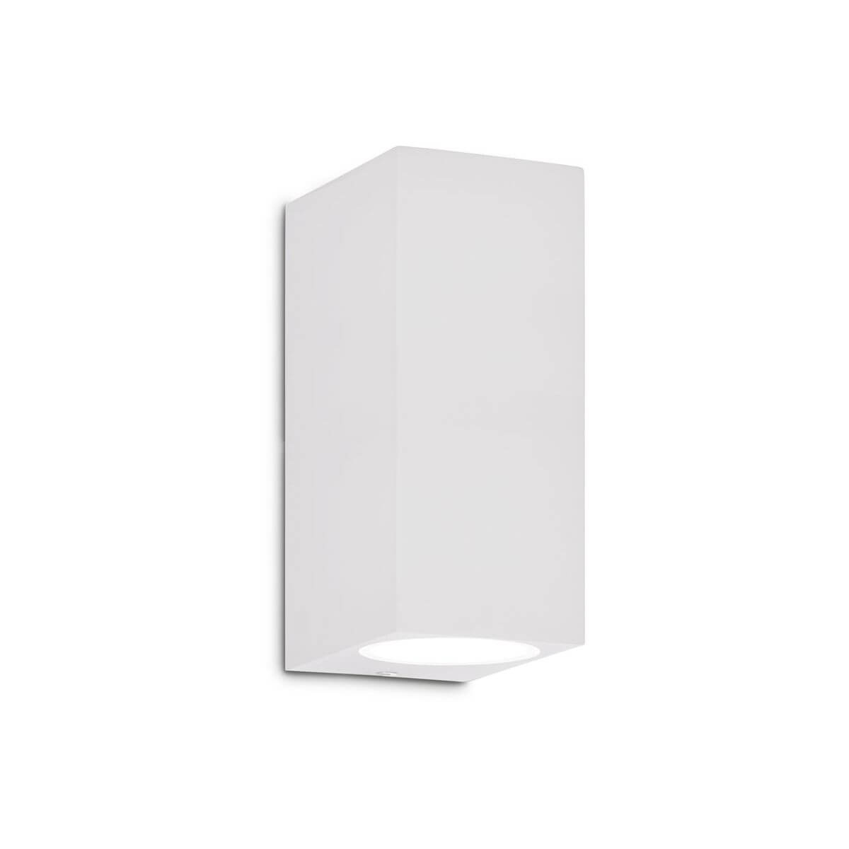 Applique murale blanche rectangulaire vue de face, éclairage vers le haut et le bas