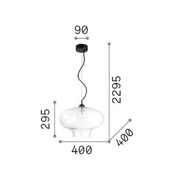 Schéma coté de la suspension, hauteur 2295 mm et diamètre 400 mm.