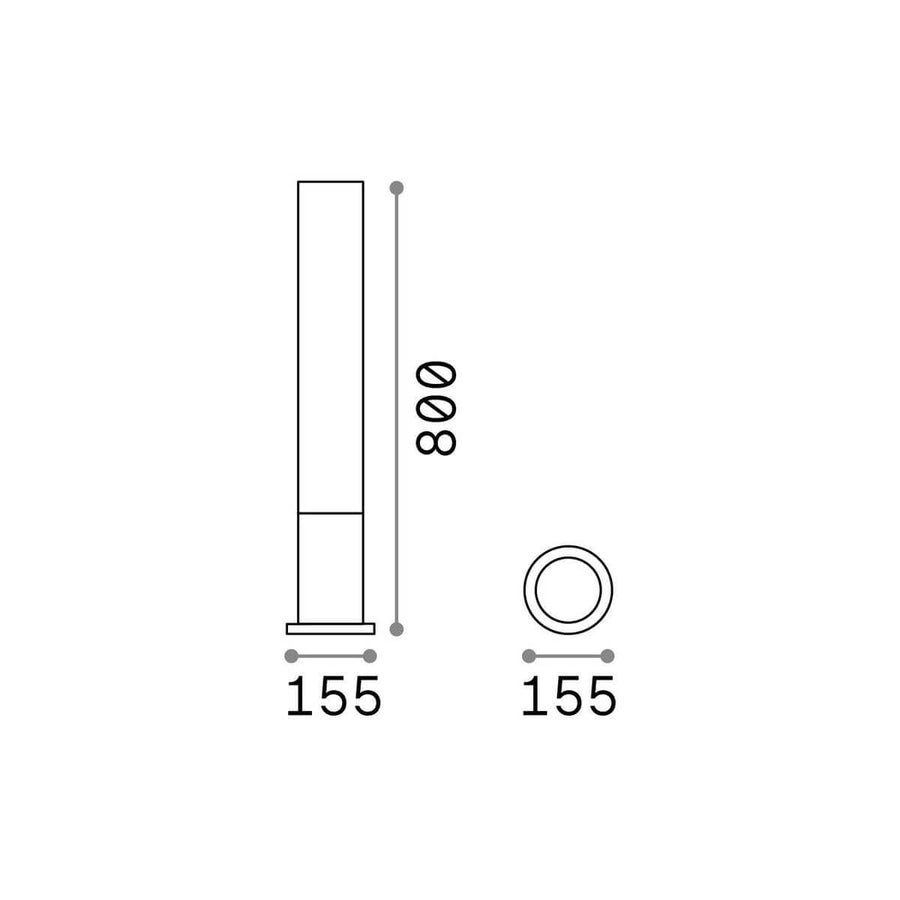 Schéma coté du luminaire : hauteur 300 mm et diamètre 155 mm
