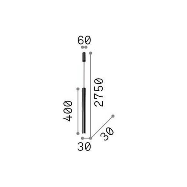 Schéma coté de la suspension : 40 cm de long, 30 mm de diamètre, 275 cm de chute