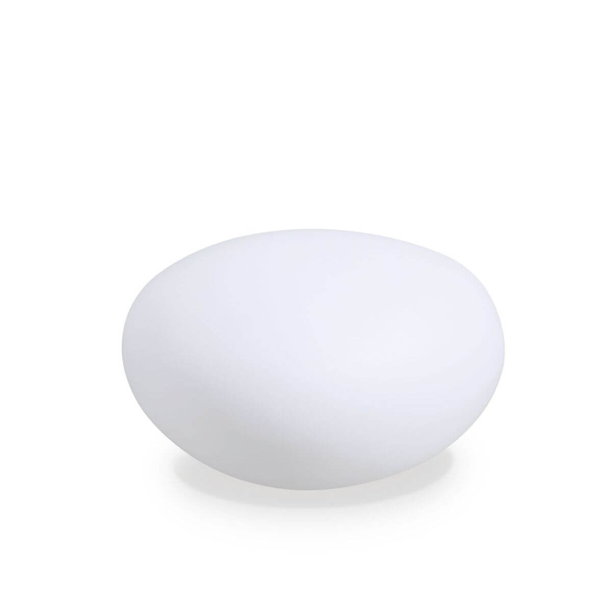 Lampadaire extérieur blanc de forme ovale présenté seul sur fond blanc