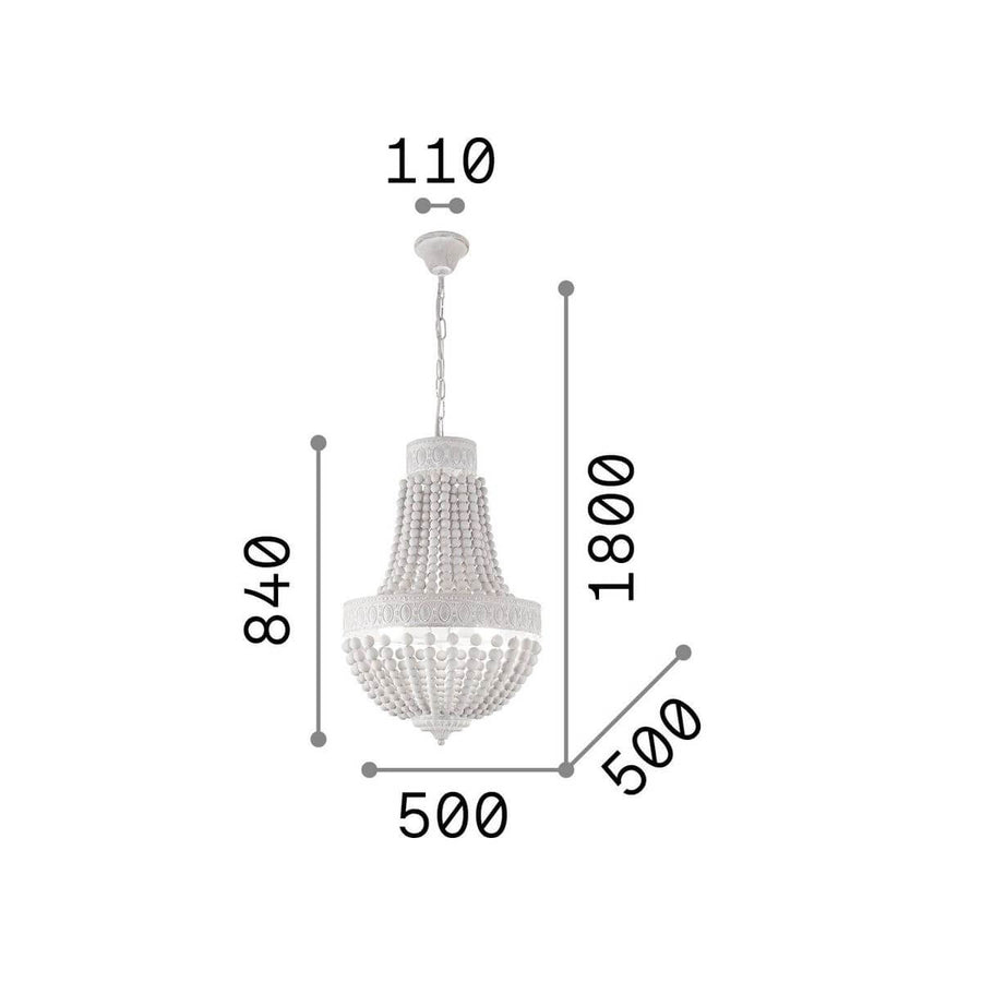 Schéma coté du luminaire : hauteur 840, hauteur totale 1800, diamètre 500