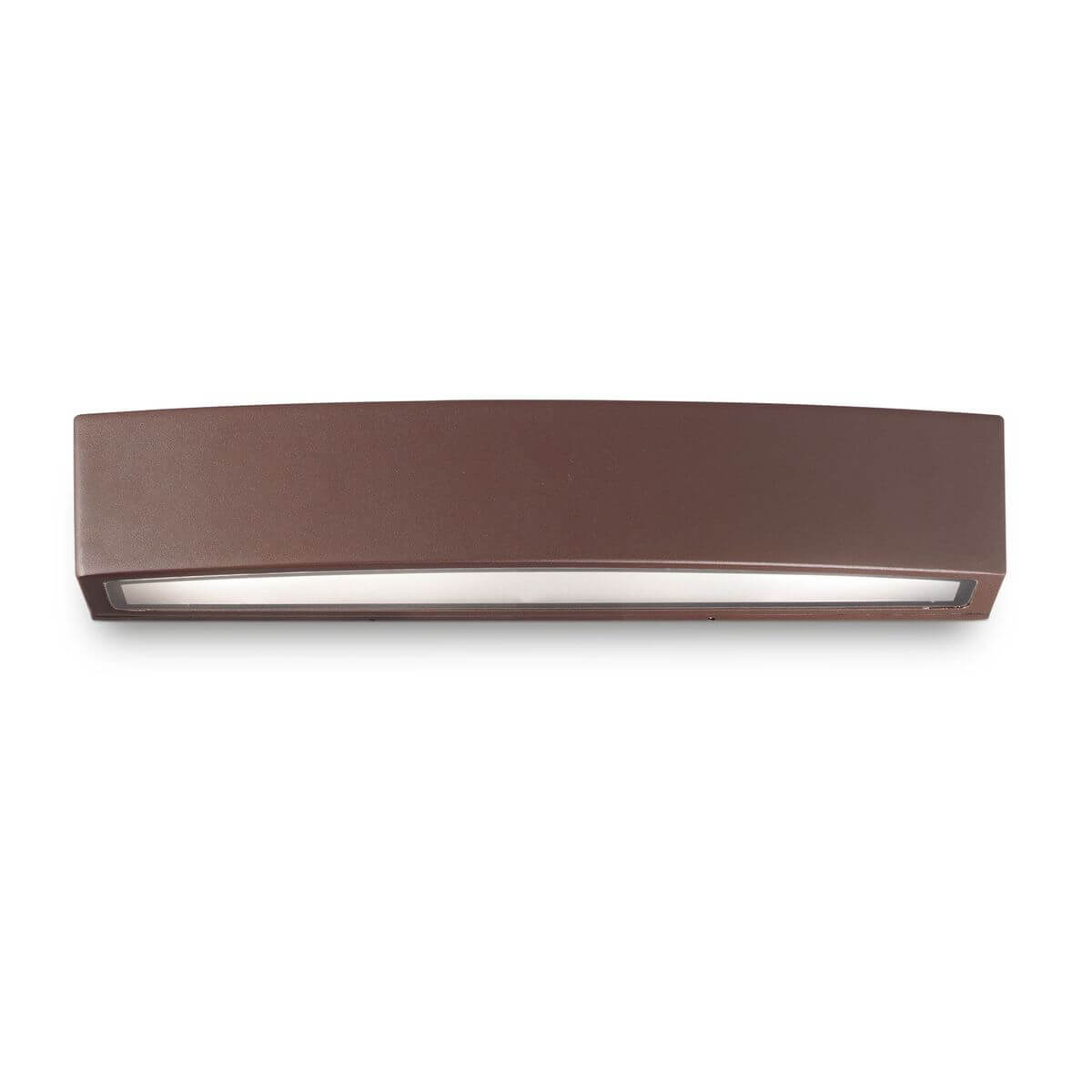 Vue de face de l'applique murale marron avec diffuseur blanc lumineux en partie basse