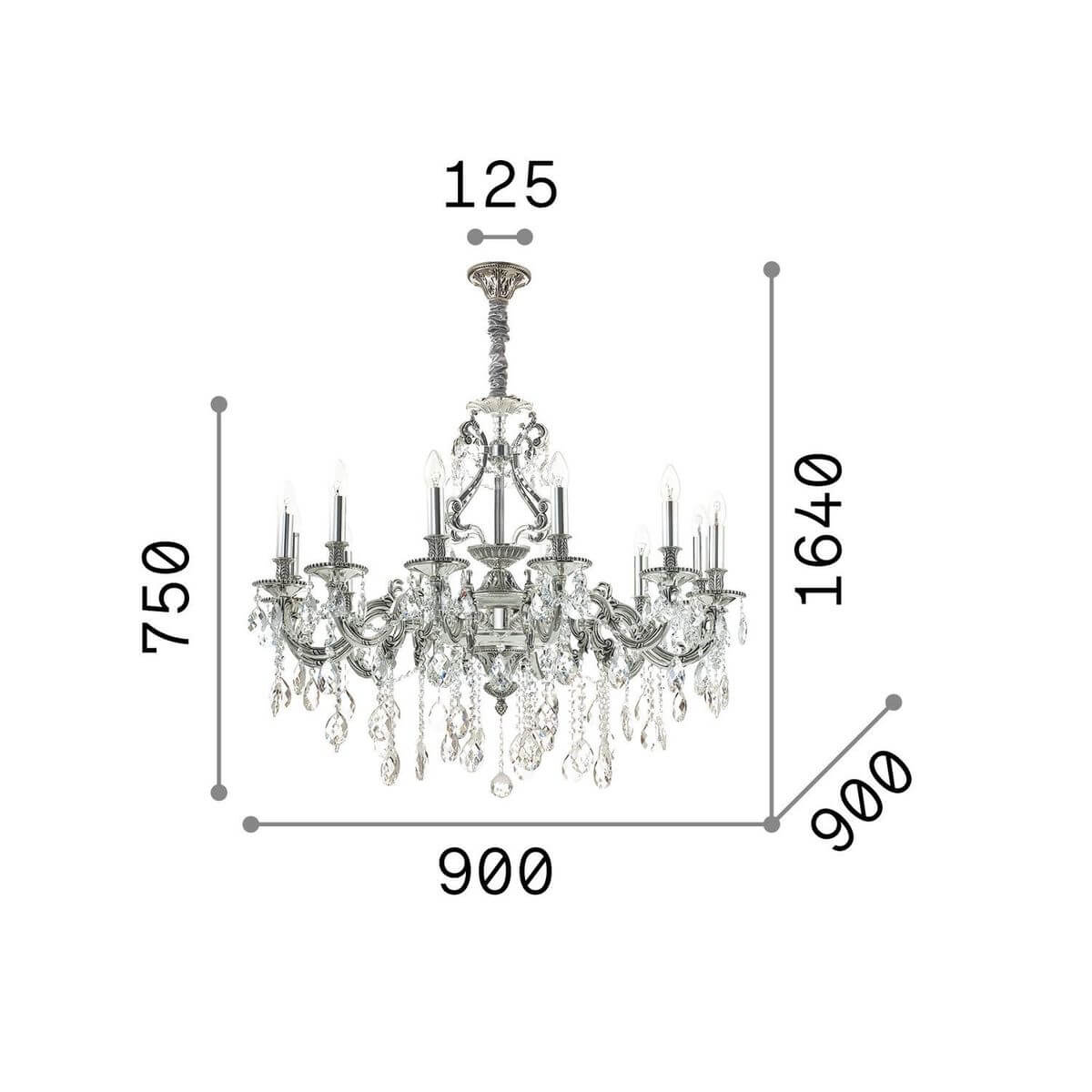 Suspension Gioconda 12 lumières argentée, cristal